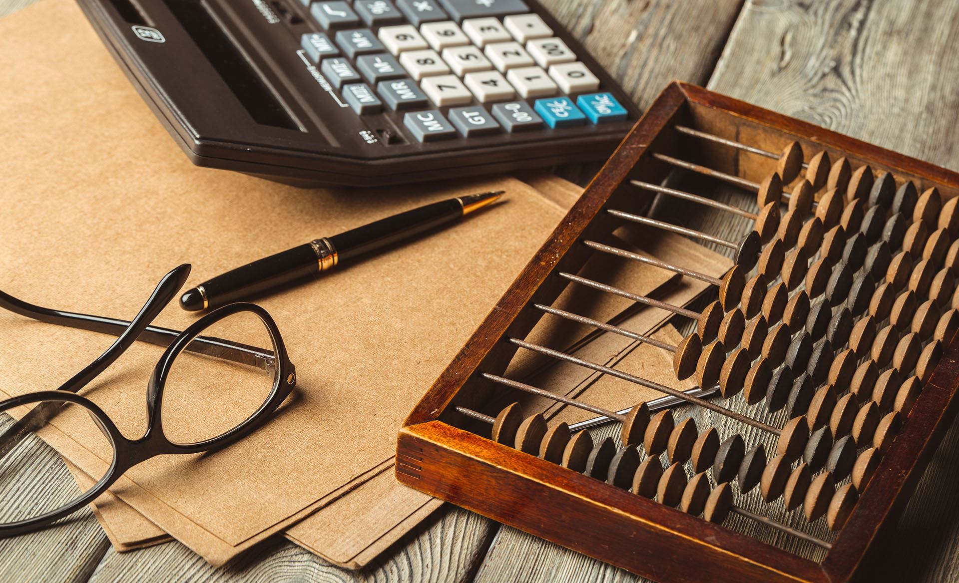 vintage abacus and calculator