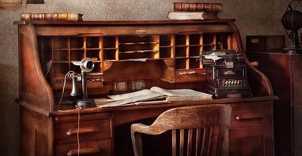 desk with books